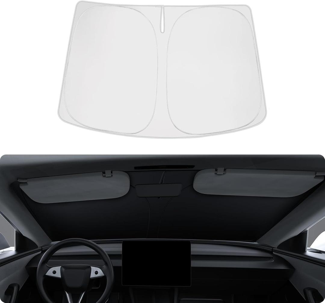 BASENOR 2017-2026 Tesla Model 3 Model Y Windshield Sunshade, Folding Front Window Sun Shade Full Cover, Heat UV Protection Visor Accessories (Fit Model 3 Highland & 2025 2026 Model Y Juniper)