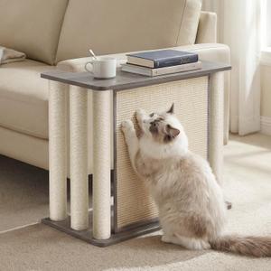 Veehoo Couch Protector from Cat Claws, Couch End Table with Cat Scratch Panel and Scratching Posts, Pet Corner Sofa Side Table Scratcher, Gray, Left (28.3"L x 15.7"W x 23.6"H)