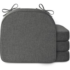 Chair Cushions for Dining Chairs 2.5" Thickened Indoor Kitchen Seat Cushions Set of 4 Non Slip Seat Pad with Washable Cover and Ties (17" x16", Dark Grey)