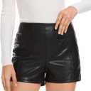 Zebaexf Women Black Leather Shorts High Waist Sexy Legging Faux Stretchy Shorts PU Leather Shorts (Large)