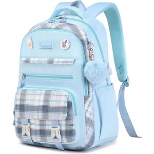 Girls Backpack, Kawaii Bookbag for Teen Multiple Pockets Kids School Backpack for Primary Elementary Middle School,Age 6-14, Blue
