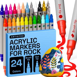 ARTISTRO 24 Rock Acrylic Paint Markers - Rock Painting Kit for Arts & Crafts - Dual Tip Acrylic Paint Pens