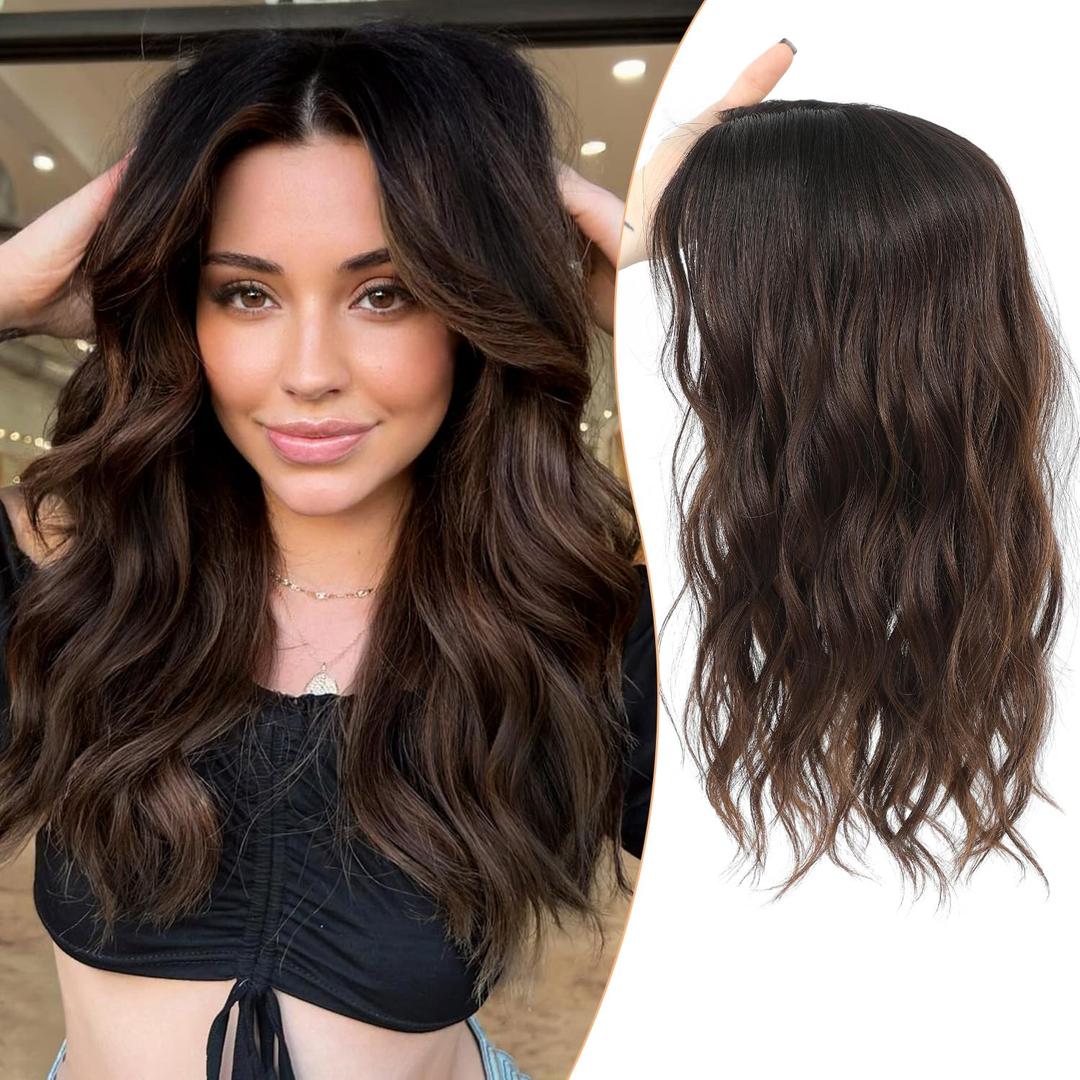PANEWAY Hair Topper 16Inch Hair Toppers For Women with Thinning Hair 6.5’’x6.5’’ Ladies Wiglets Toppers Hair Pieces for Women - Brown with Highlights