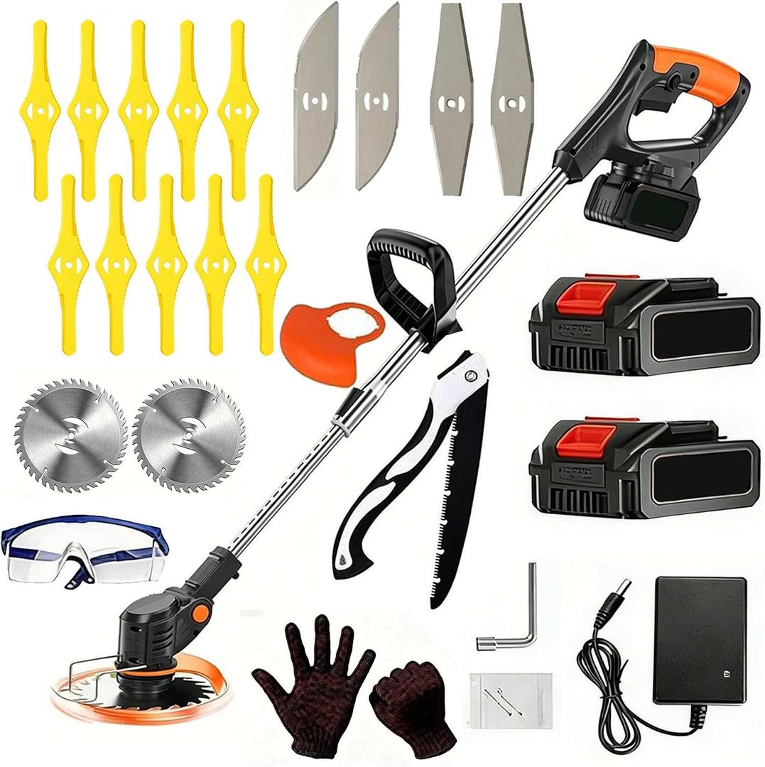 Weed Wacker 21V Brush Cutter Battery Powered Lightweight.Electric Weed Eater for Lawns and Farmland, DIY Garden, Lawn Care.Cordless Weed Trimmer Weed Wacker with 2 X 2000mAh Battery and Charger.