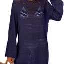 ANRABESS Women Swimsuit Crochet Swim Cover Up 2025 Summer Bathing Suit Swimwear Mesh Knit Beach Dress Vacation Outfits (Large, Navy Blue)