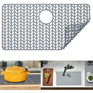 Sink Protectors for Kitchen Sink 12" 13" 16" 18" 19" 24" 26" 28" 29" 30" Silicone Sink mat| Silicone Kitchen Sink Mat for Bottom of Farmhouse(30"x16"Rear) (Gray)