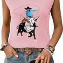 SHEWIN Women's Western Sweater Vest Crewneck Sleeveless Tops Cowgirl Casual Embroidered Tank Top 2026 (L)