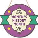 2 x Women's History Month Door Decorations, Purple Inspirational Women Empowerment Hanging Sign Wall Decor, International Women's Day Wreath for Home, School, Classroom, Bulletin Board, Wall, Hallway