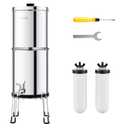 VEVOR Gravity-fed Water Filter System, 2.25G 304 Stainless-Steel Countertop Water Filtration System, Reduces Lead and up to 99% of Chlorine, with 2 Ceramic Carbon Filters, Spigot, and Stand