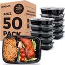 50 Pack (100-Piece) 32 oz Sturdy Leakproof 2-Compartment Meal Prep Containers with Lids, Plastic Food Storage Containers for Lunch, Microwave, Freezer, and Dishwasher Safe Takeout Containers