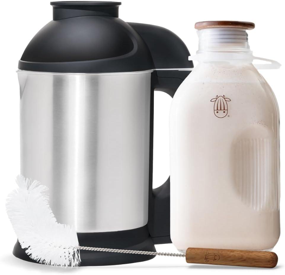 Almond Cow Nut Milk Maker Essentials Bundle - Includes Plant-Based Milk Maker, 60 fl oz Glass Pitcher with Lid & Spout, and 13 Cleaning Brush - DIY Nut Milk, Perfect Accessories for Homemade Nut Milk