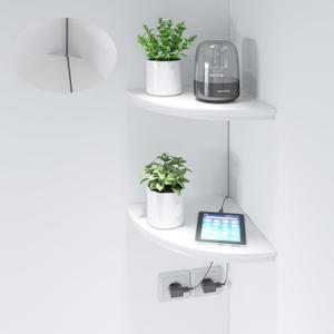 HAO Floating Corner Shelf Invisible Wall Mounted Shelves Radial Shape Cable Wire Hole Pattern Perfect for Bedroom Bathroom Living Room Kitchen 17 Inch Set of 2 White, 17 Inch Radial with Wire Cable Hole