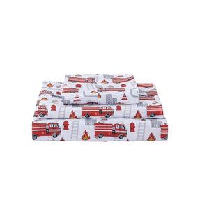 Softan Kids Bed Sheet Set, Boys Twin Size Sheets, Microfiber Kids Fitted Sheet and Pillowcase, Breathable and Silky Soft, 3 Piece Fire Engines Printed Twin Bed Sheet