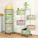 SAYZH Fruit Vegetable Basket for Kitchen, Rotating Storage Rack, 5 Tier Rolling Cart with top lid, Large Metal Wire Basket for for Potato Onion Snack, Green