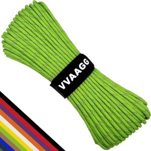 VVAAGG Reflective Paracord Rope 100FT, 7 Strand Nylon para Cord Lanyard Utility 550 Parachute Cord, 4mm Thin Tent Rope for Outdoor Camping Hiking (Flgreen)