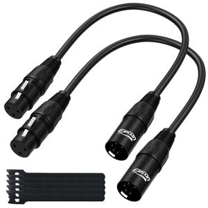 Elecan 3 Pin Female to 5 Pin Male XLR/DMX Turnaround Adapter Cable 1 Ft/2 Pack, Premium Signal Transmission for Microphone Audio Stage Lighting & Controller, Flexible Durable, Black + Ties