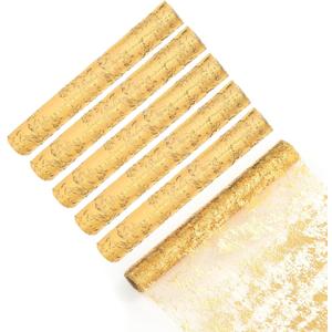 6 Pcs Glitter Metallic Gold Table Runner 11 Inch x 108 Feet Thin Mesh Sparkle Runner Roll Table Decorations for Wedding Bridal Shower, Baby Shower, Christmas, Birthday Party
