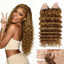 Human Crochet Hair for Black Women 18inch 60g Pre Separated 50 Strands Deep Wave Feather Crochet Human Hair Extensions 27# Invisible Miracle Knots Boho Honey Blonde Crochet Bundles