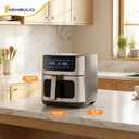 NEWBULIG Air Fryer 6.34QT, Airfryer with Visible Window, 400 Fast Heating Air Fryers Oven with Nonstick and Dishwasher-Safe Basket, 8-in-1 Cooking Preset, TimerAuto-Off, Stainless Steel, Grey