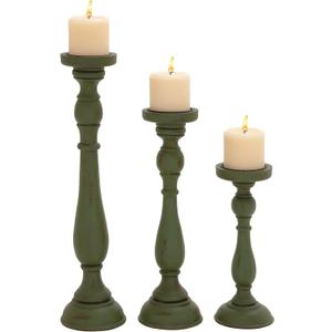 Deco 79 Wood Candle Holder, Olive, 19 by 15 by 11-Inch (Green), 1 Pack