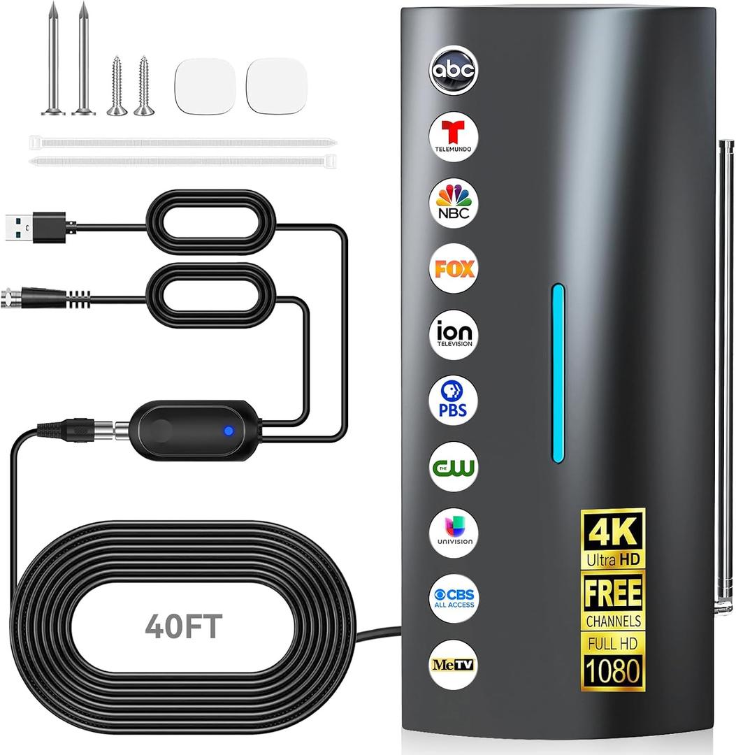 2026 Digital TV Antenna, 5000+ Miles Range HD Antenna with Signal Booster | Indoor & Outdoor Antenna for Local Channels, Works with 4K 1080P Smart & Traditional TVs, 40ft Coaxial Cable