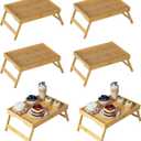 Bed Tray Table with Folding Legs, Bamboo Breakfast in Bed for Kitchen Serving Tray, Sofa, Eating, Used As Laptop Desk Snack Tray (Pack of 6, Bamboo Color)