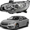 munirater Headlight Assembly Driver Side Chrome Projector Replacement for C-ivic 2016 2017 2018 Halogen