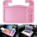JUSTTOP 4 in 1 Car Steering Wheel Desk for Laptop,Versatile Upgraded Car Seat Tray,Spacious Steering Wheel Table with Tablet Holder and Dual Sauce Racks,Steering Wheel Under Table Console (Large+Pink)