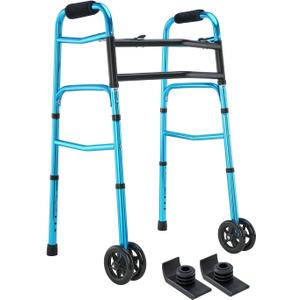 OasisSpace Heavy Duty Folding Walker, Bariatric Walker with 5 Inches Wheels for Seniors Wide Supports up to 500 lbs [Accessories Included] (Heavy Duty Size)