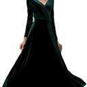 Urban CoCo Women Long Sleeve V-Neck Velvet Stretchy Long Dress