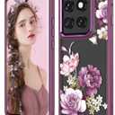 3 x for Motorola Edge 2025 Case,Moto Edge 2025 Phone Case,Military Grade Protective Slim Soft TPU+Hard PC,Girls Women Crystal Clear Flower Pattern Case Cover for Moto Edge 2025 (Purple) (Golden Shield Flower Series-Purple)