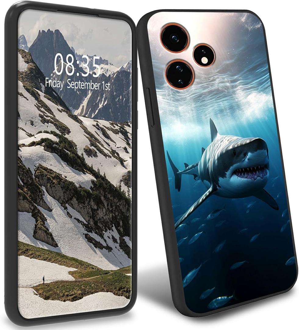 TPU Case for Boost Celero 5G Plus 2024/Celero 3 5G Plus(XD6U695DS) Slim Black Soft TPU Phone Case Shockproof Anti-Drop Full Body Protection Cover,Shark in the Ocean