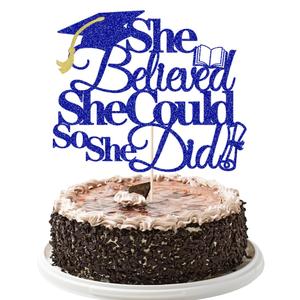 YUINYO She Believed She Could So She Did Cake Topper,2026 Graduation Cake Topper,Graduation Decorations for Girls,2026 High School/College/University Party Decoration (Dark blue)