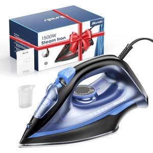 1500-Watt Steam Iron with Ceramic-Coated Soleplate and Burst Steam, 3-Way Auto-Off, Temperature Settings for Variable Fabric (Dark Blue)