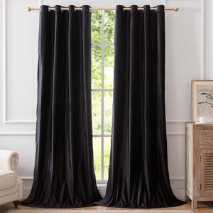 BULBUL Black Velvet Curtains 72 inch Luxury Elegant Living Room Curtain Blackout Privacy Modern Thermal Insulated Soundproof Room Darkening Soft Drapes for Classical Bedroom Set of 2