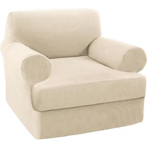 Turquoize T Cushion Chair Slipcover Armchair Slipcover for Living Room Stretch Sofa Couch Cover Soft Armchair Cover Furniture Covers with Individual T Cushion Seat Covers (Chair, Biscotti Beige)