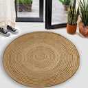 GRUHUM Handwoven 8ft Jute Area Rug Natural Fiber Cotton Round Boho Farmhouse Rustic Vintage Soft Braided Reversible Eco Friendly Rugs- Indoor Outdoor Kitchen Bedroom Living Room Hallways (8'ft Round)