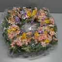 Faux Silk Cherry Blossom Flower Spring Summer Wreath 20-22" for Front Door – Pink Purple Yellow Plum Blossom Green Eucalyptus Leaves – Farmhouse Front Porch Wreath Decor, Outdoor Indoor Use