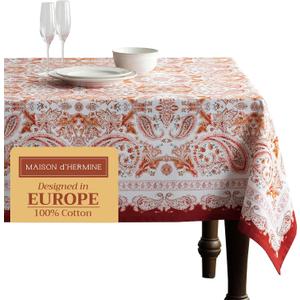 Maison d' Hermine Table Cloth Square Table 100% Cotton 60 x 60 Inches Fall Tablecloth Reusable Everyday Use for Thanksgiving Christmas Decorations Dining Farmhouse Party (Orient)