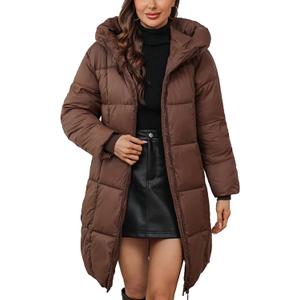 Women's Hooded Long Puffer Coat Winter Warm Full Zip Lightweight Quilted Jacket with Pockets(Brown,2XL)