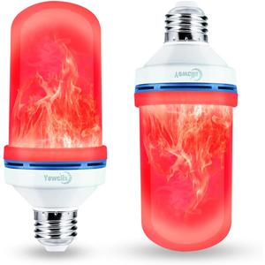 LED Flame Effect Light Bulb, 4 Modes E26 Base Fire Light Bulbs with Gravity Sensor (Red - 2 Pack)