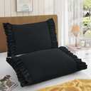 RUDONG M Ruffled Pillow Cases Set of 2, Standard Microfiber Pillowcases, Decorative Ruffle Pillow Covers with Envelope Closure, 20x26 Inches Black Boho Pillow Shams