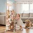 Ostutry Stuffed Animal Storage with Wheels - Wood Stuffed Animals Organizer Holder Zoo Large Capacity Plush Toy Cage with Elastic Band for Playroom, Bedroom, Nursery