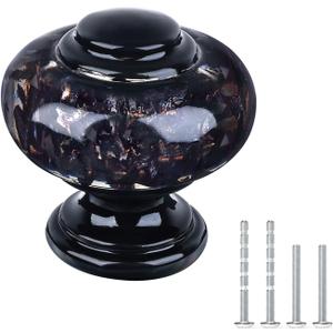 6 Pack Black Cabinet Knobs, 1-3/8 Inch(36mm) Decorative Crystal Dresser Drawer Knobs, Vintage Round Black Knobs and Pulls with Two Different Sizes Screws for Easy Installation