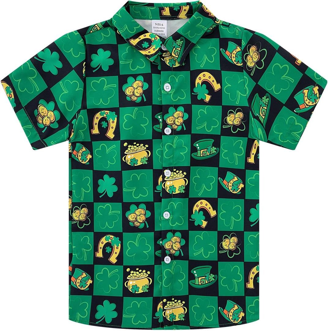 UNICOMIDEA Boys St. Patrick's Day Shirt Kids Green Shirts Short Sleeve Button Down Tops 5-14 Years