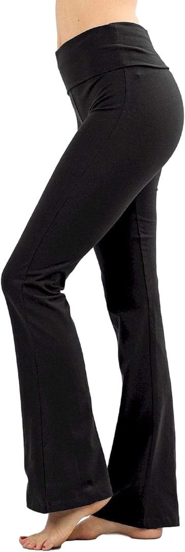 Zenana Women Fold Over Waist Cotton Stretch Flare Leg Boot Cut Yoga Pants Leggings, M