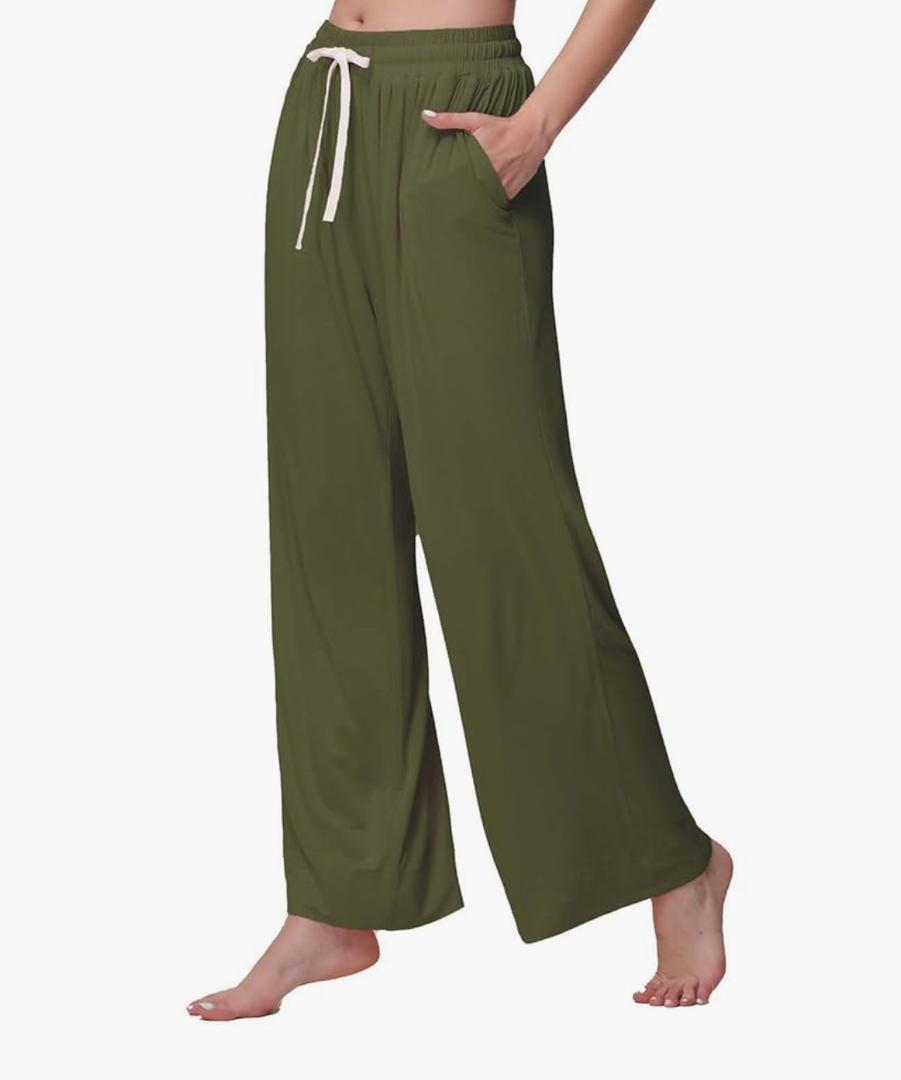 Women's Comfy Stretch Drawstring Wide Leg Lounge Casual Pants, Large 