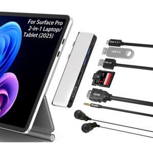 Docking Station for Surface Pro 2-in-1 Laptop/Tablet (2025) - Surface Pro 12 Docking Station Hub with HDMI, Thunderbolt 4, USB 3.0, SD/TF Slot, 3.5mm Audio Jack Surface-Pro 12 Accessories