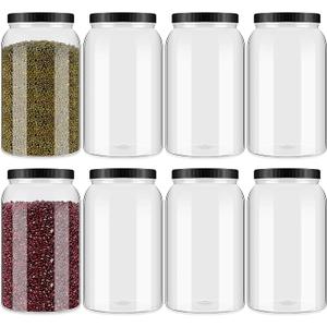 Dandat 8 Pcs 1 Gallon Clear Plastic Jars Airtight Pantry Large Mouth Jars Plastic Jug Cylinder Containers with Lids for Candy Butter Honey Sugar Cookies Arts Crafts Bartender Kitchen (Black Lids)