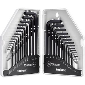 toolant 30-Piece Hex Key Wrench Set, Allen Wrench Set, Metric and SAE Allen Keys, 0.7-10 mm & 0.028-3/8 inch, L-Shaped Hex Key Wrench, Heat-Treated Chrome Vanadium Steel, with Organization.